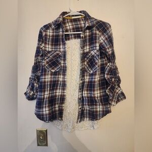 Hint of mint plaid flannel lace back shirt size small